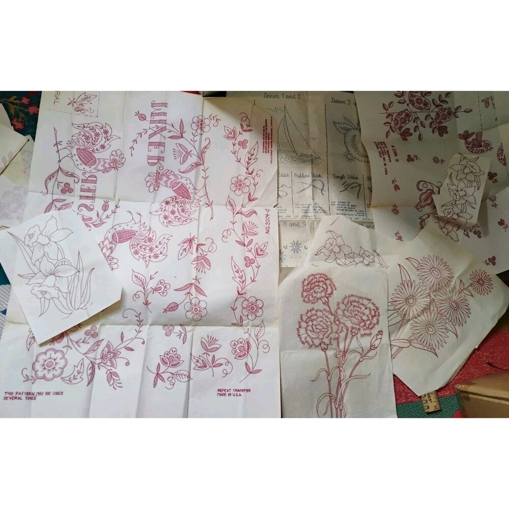 Vtg Embroidery Iron On Transfer Pattern Lot Floral Nursery Bird Animals Mixed Cr